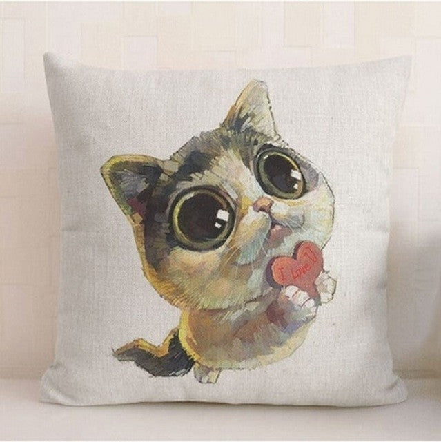 Cat Decorative Cotton / Linen Pillowcase 18x18 inches