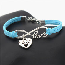 Antique Silver Cat Paw Charms Pendant Leather Infinity Love Bracelet