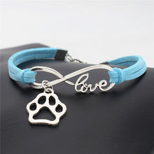 Antique Silver Cat Paw Charms Pendant Leather Infinity Love Bracelet