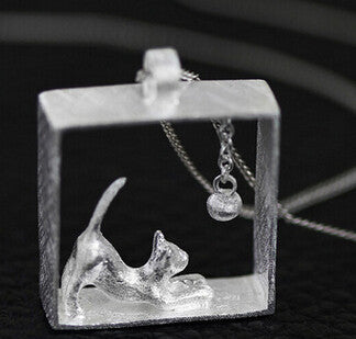 925 Sterling Silver Cat in Acrylic Necklace