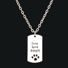 Silver Dog Paws Live Love Adopt Pendant Necklace / Key Chain Keychain