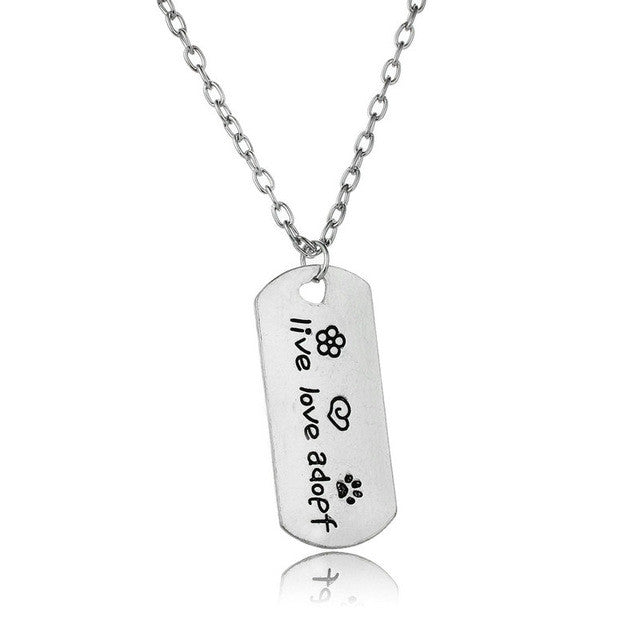 Silver Dog Paws Live Love Adopt Pendant Necklace / Key Chain Keychain