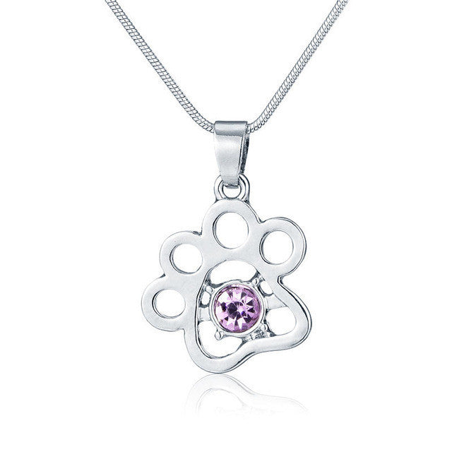 Cat Paw Violet/White Crystal Pendant with  Necklace