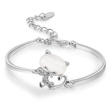 Rose / White Gold Plated Opal Stone Cat Charm Bracelets