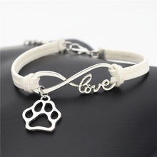 Antique Silver Cat Paw Charms Pendant Leather Infinity Love Bracelet