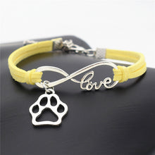 Antique Silver Cat Paw Charms Pendant Leather Infinity Love Bracelet