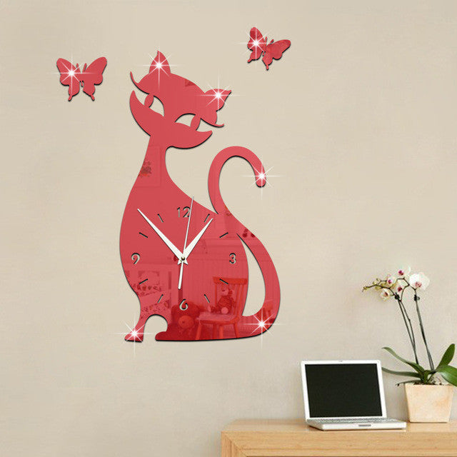 Cat and Butterflies Clock