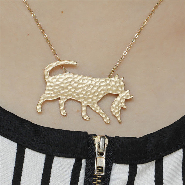 Gold / Silver Plated Cat Holding Her Baby Necklace