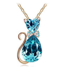 Austrian Crystal Cat Pendant Chain Necklace