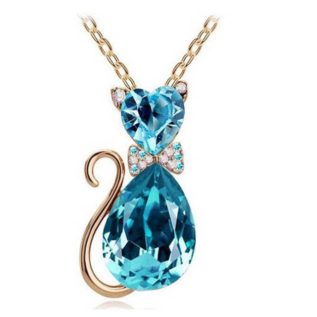 Austrian Crystal Cat Pendant Chain Necklace