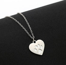 Gold / Silver Heart with Kitty Cat Paw Print Pendant Necklace