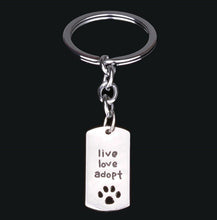 Silver Dog Paws Live Love Adopt Pendant Necklace / Key Chain Keychain